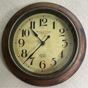 Sterling & Noble Wood 9" VTG Style Round Wall Clock Mfg. No. 9 Quartz WORKS